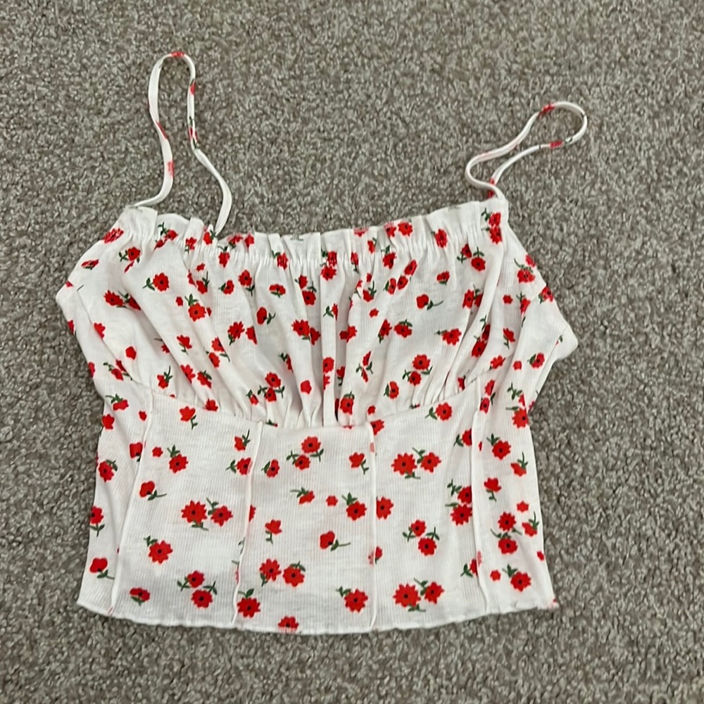 white flowered tank top